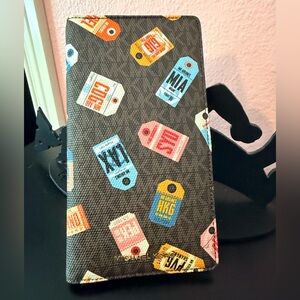 Michael Kors Travel Wallet Case with Multicolor Luggage Tag Print